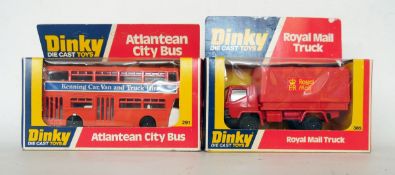Two Dinky diecast vehicles, 385 Royal Mail truck and 291 Atlantean bus, both in unopened boxes (2)