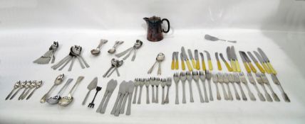 Selection of stainless steel and silver-plate flatware including bone-handled knives and an EPNS