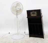 Reproduction Escort Classic radio record player, a record cabinet and an Honeywell pedestal fan