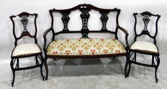 Edwardian mahogany framed part salon suite comprising a two seater settee and two standard chairs