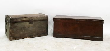 Late 18th century metal bound trunk together with a stained oak trunk