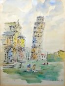 A M...(?) Pair of watercolour drawings Leaning tower of Pisa, signed lower right, dated 1963 (2)