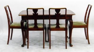 Walnut veneered extending dining table on straight cabriole shaped legs with pad feet and a set of