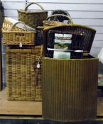 Large wicker lidded basket, a Lloyd Loom laundry basket, a planting bag with willow fencing and a