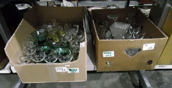 Quantity of assorted glass including wines, cut glass, goblets, etc (2 boxes)