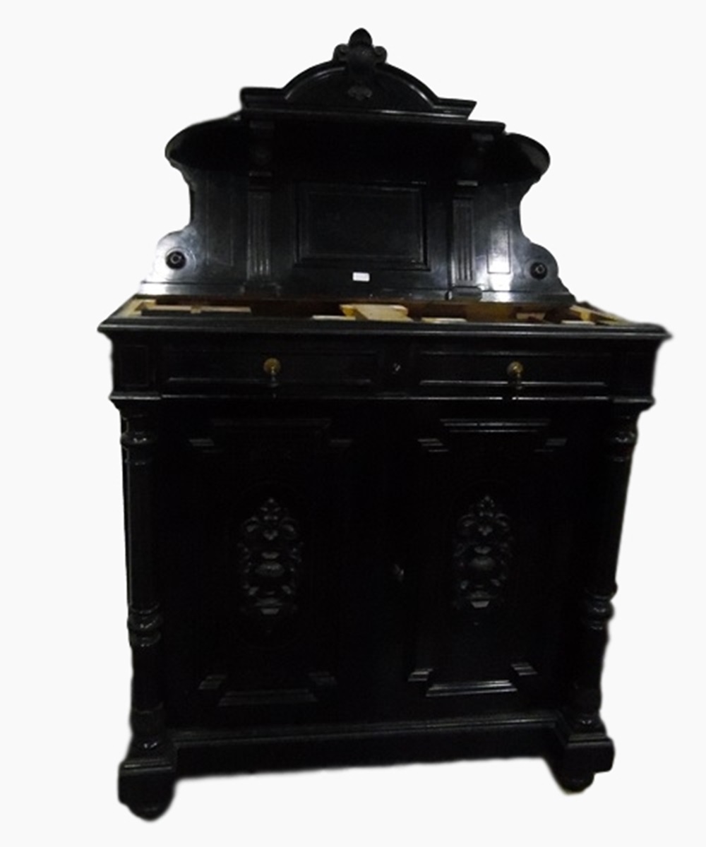 19th century continental ebonised wood side cabinet with carved arched top, shelf back, the - Image 2 of 2