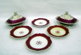 Four 19th century plates and pair of Worcester tureens