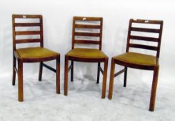 Set of four oak framed ladder back dining chairs, c. 1930's, with rexine upholstered drop-in seats