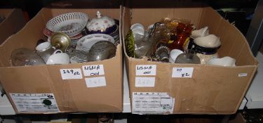 Assorted ceramics, glassware, jugs and two moulded glass table lamps (without shades) (2 boxes)