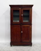 19th century oak food cupboard, having flat moulded cornice over two wire panelled doors with