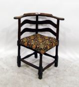 Mahogany framed tub-shaped corner chair with woolwork embroidered stuffover seat