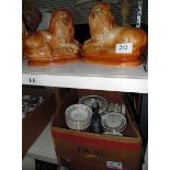 Quantity of Wedgwood 'Mist Rose' pattern china, other items and a pair of pottery lions