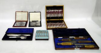 Canteen of dessert knives and forks for 12 persons, with faux mother-of-pearl handles, a cased set