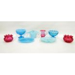 Pair of cranberry glass frill rimmed bowls, cranbe