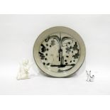 Chinese pottery plate, grey ground with stylised b
