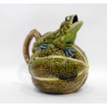 Majolica frog jug depicting frog astride melon, 18