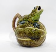 Majolica frog jug depicting frog astride melon, 18