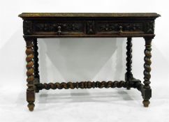 19th century carved oak side table fitted two draw