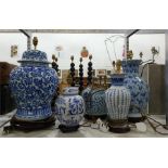 Five various Oriental-style ceramic table lamps, v