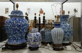 Five various Oriental-style ceramic table lamps, v