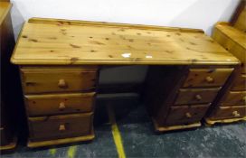 Modern pine pedestal desk with moulded edge top, t