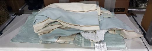 Pair of cream and duck-egg blue striped curtains b