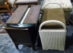 Cream painted lloyd loom padded seat linen stool,