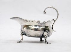 George II silver sauceboat of squat form with cut