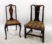 Stained walnut and cane seated bedroom chair and a