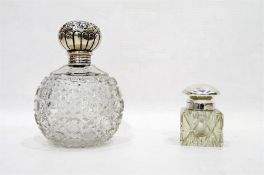 Silver-capped cut glass grenade-shaped scent bottl