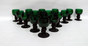 Set of 16 20th century green glass German rummers