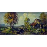 H Brant(?)  Oil on canvas  Rural scene, cottage to