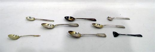 Seven silver teaspoons, various and a salt spoon, 4oz (8)