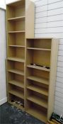 Three modern oak-effect open bookcases, 56cm wide