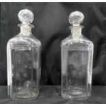 Pair nineteenth century engraved square decanters,