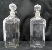 Pair nineteenth century engraved square decanters,