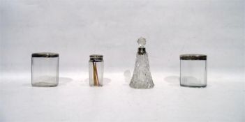Silver-mounted conical cut glass scent flask and t