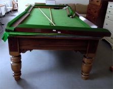 Mahogany-framed snooker table on six bulbous turne