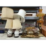 Various table lamps including one pair in crackle