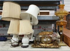 Various table lamps including one pair in crackle