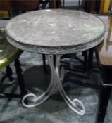 Indian brass topped circular table on wrought iron