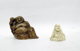 Small carved ivory model of Buddha and a soapstone