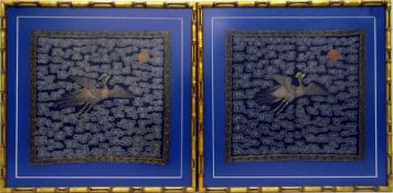 A pair of 19th century Chinese embroidered silk rank badges