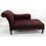 Tartan upholstered day bed on turned supports