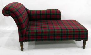 Tartan upholstered day bed on turned supports