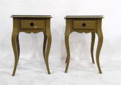 Pair of modern green painted bedside tables fitted