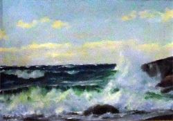 Oil on canvas  Stormy sea scene, indistinctly sign