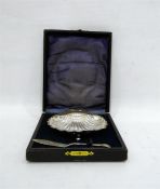 Silver shell-shaped butter dish with glass liner,