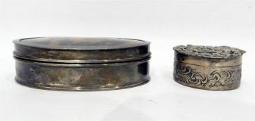 Silver and faux-tortoiseshell oval trinket box and