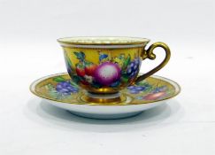 Dresden porcelain cabinet cup and saucer, gilt gro